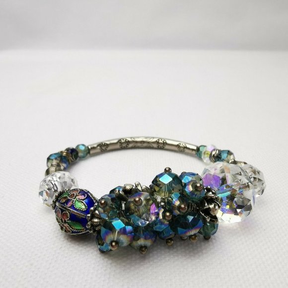 Handmade Vintage Women Bracelet  With Antique Silver & Swarovski Crystals 8" - Picture 5 of 12